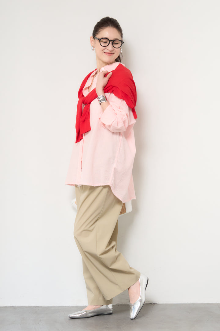 [SET]カットオフドビーシャツ+【接触冷感】ワイドストレートパンツ(2set)