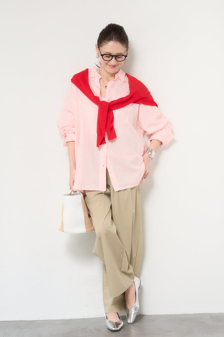 [SET]カットオフドビーシャツ+【接触冷感】ワイドストレートパンツ(2set)