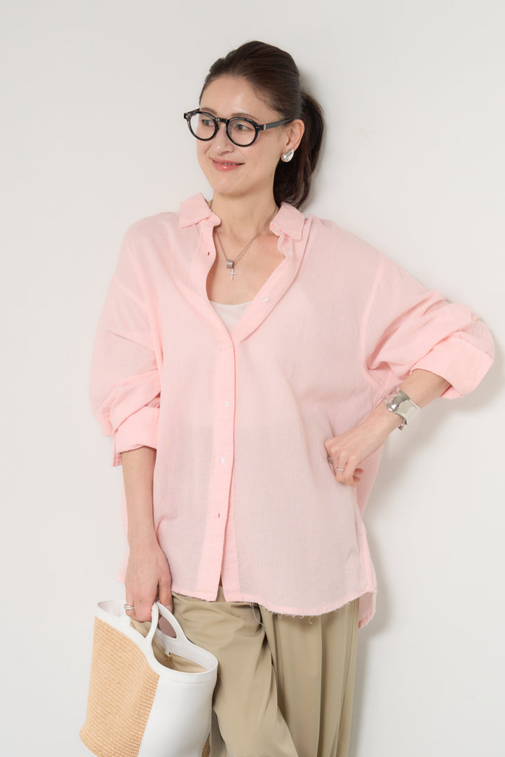 [SET]カットオフドビーシャツ+【接触冷感】ワイドストレートパンツ(2set)