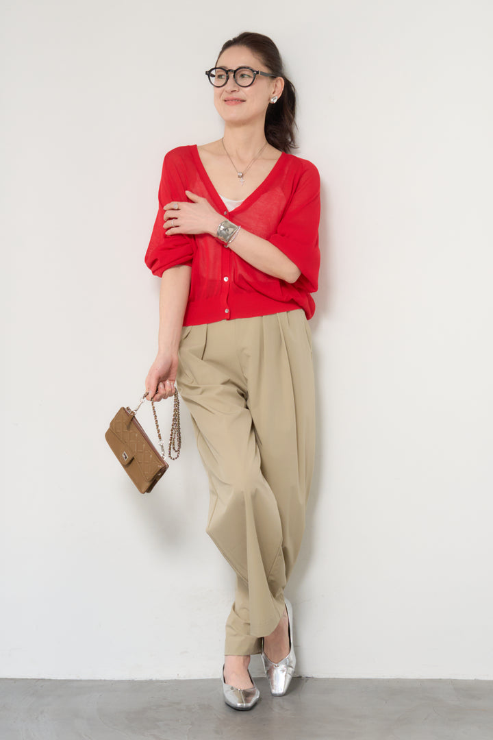 バック布帛切替シアーニットカーディガン