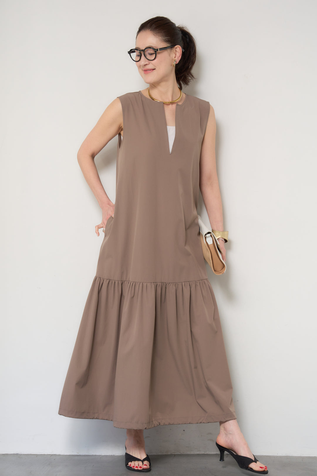 【接触冷感】2WAYヘム ノースリーブワンピース