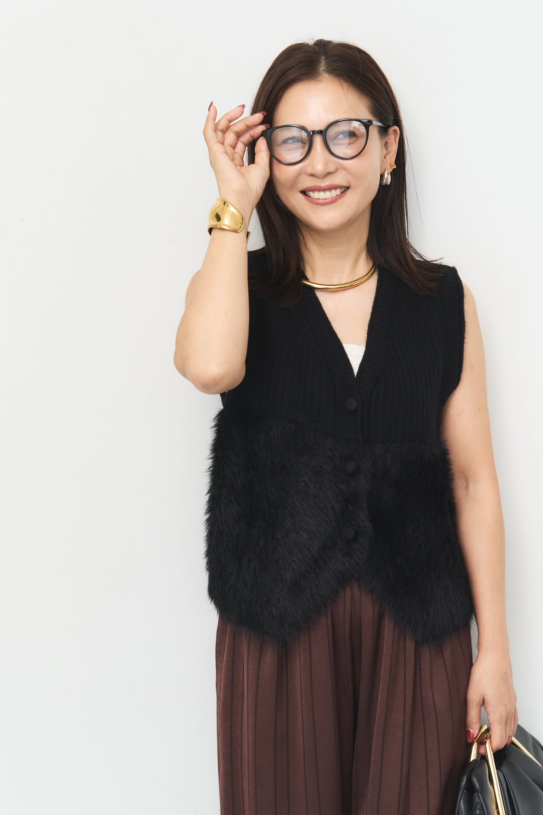シャギー切替Vネックニットベスト