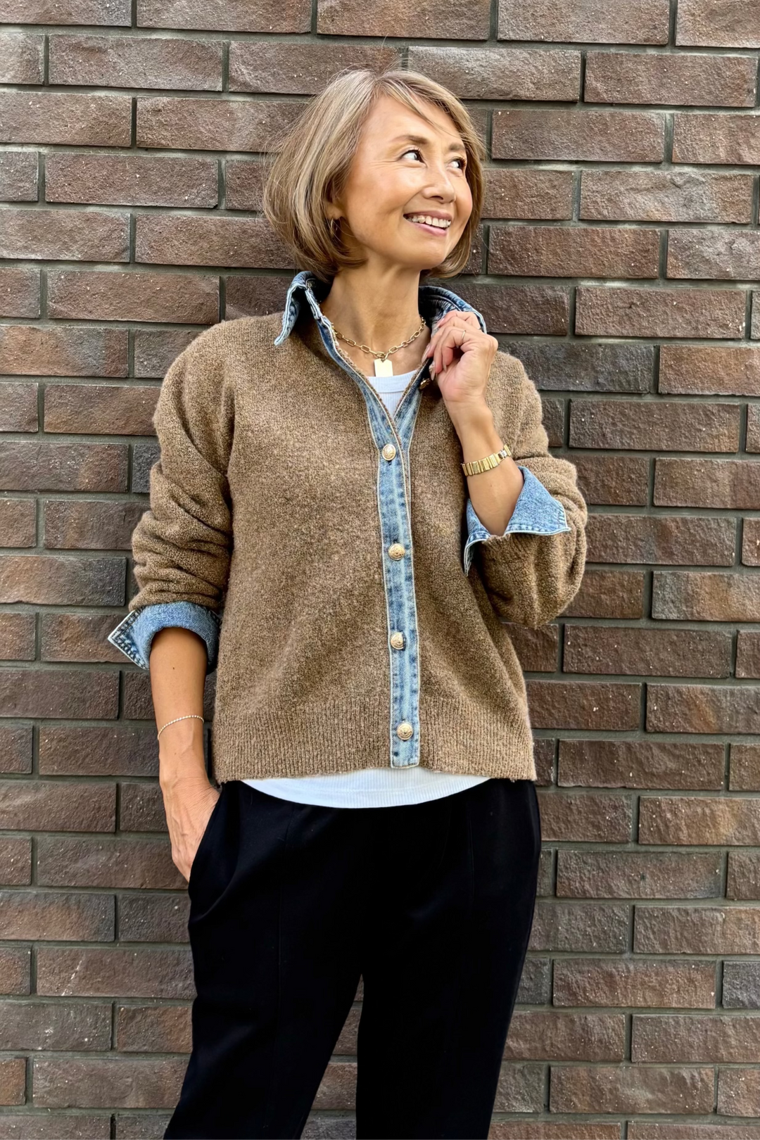 デニム×ニットシャツ