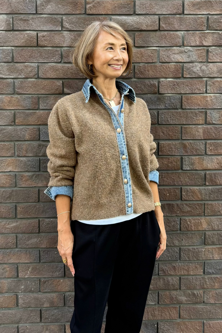 デニム×ニットシャツ