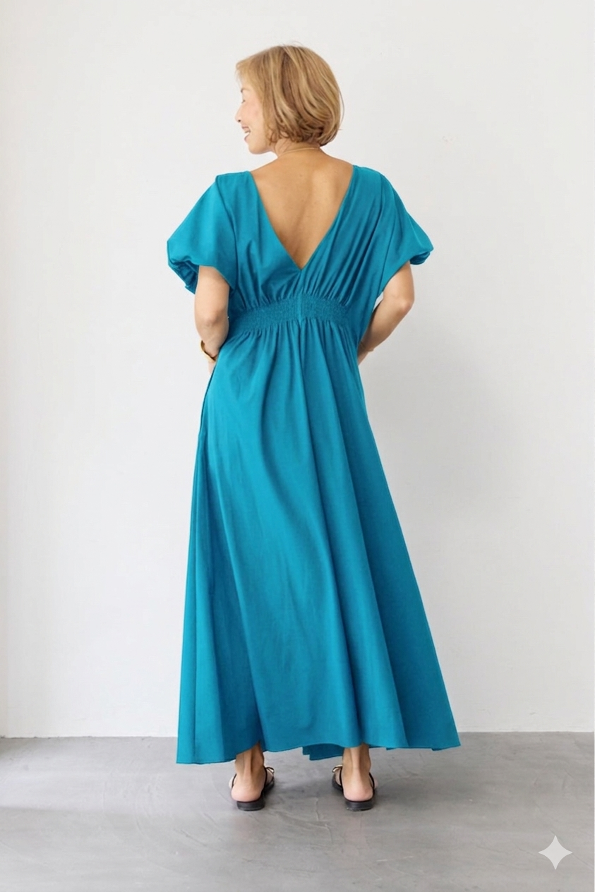 [SET]【阿部礼子コラボ】Vネックタックワンピース+ディープVネックカップ付きインナー(2set)