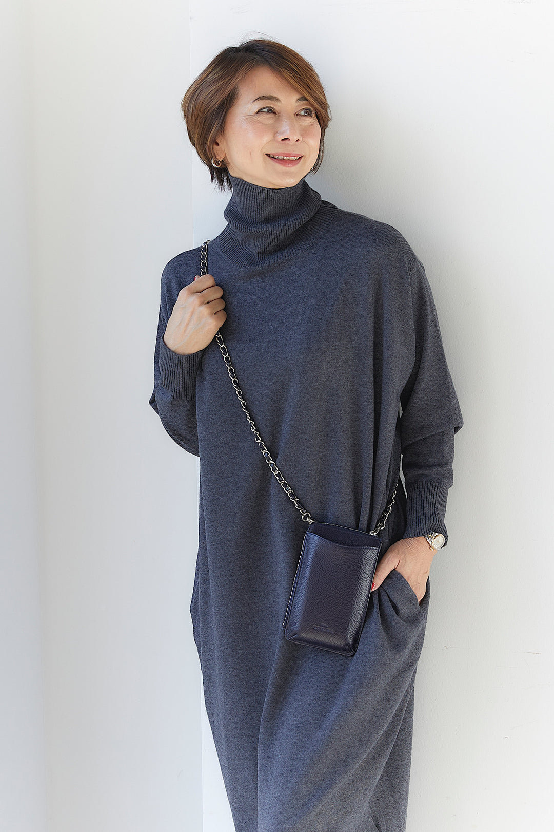 100% cowhide hands-free bag silverchainstrap × Kazuko Kondo collaboration 