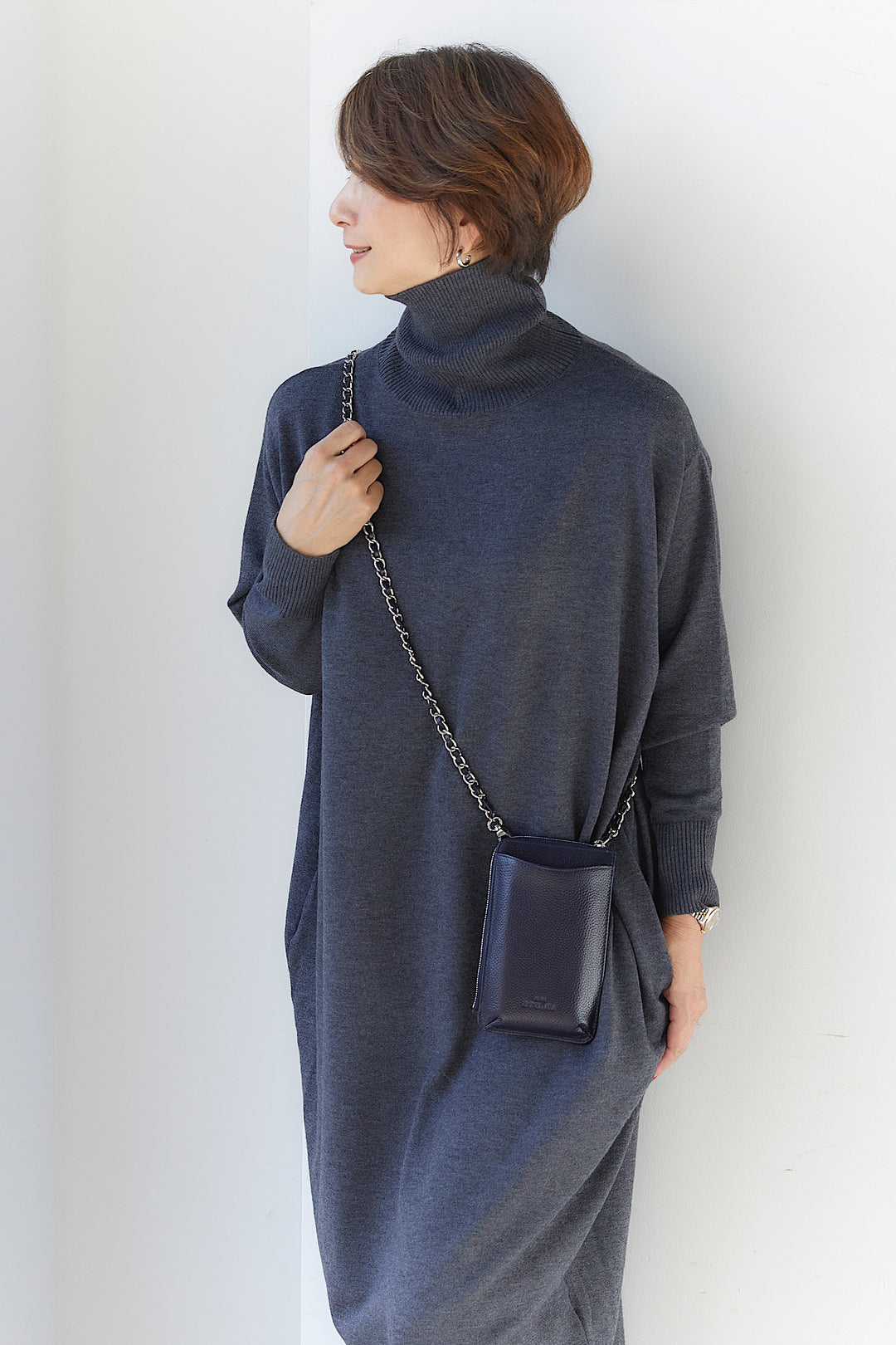 100% cowhide hands-free bag silverchainstrap × Kazuko Kondo collaboration 