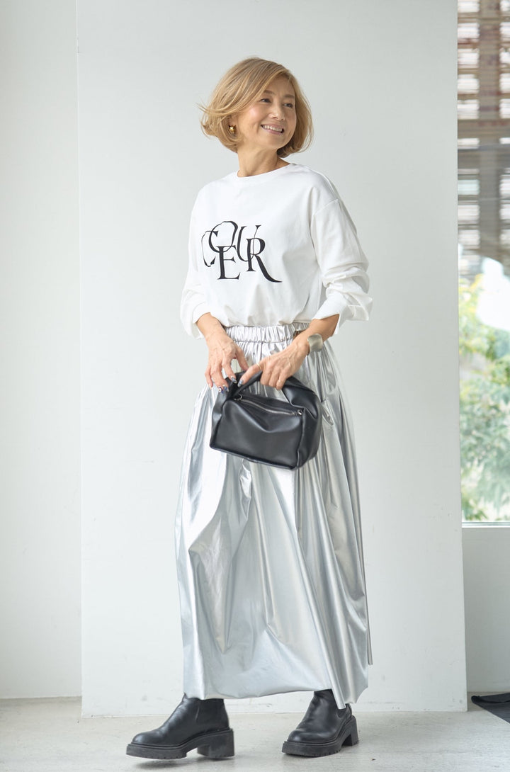 Metallic flare skirt