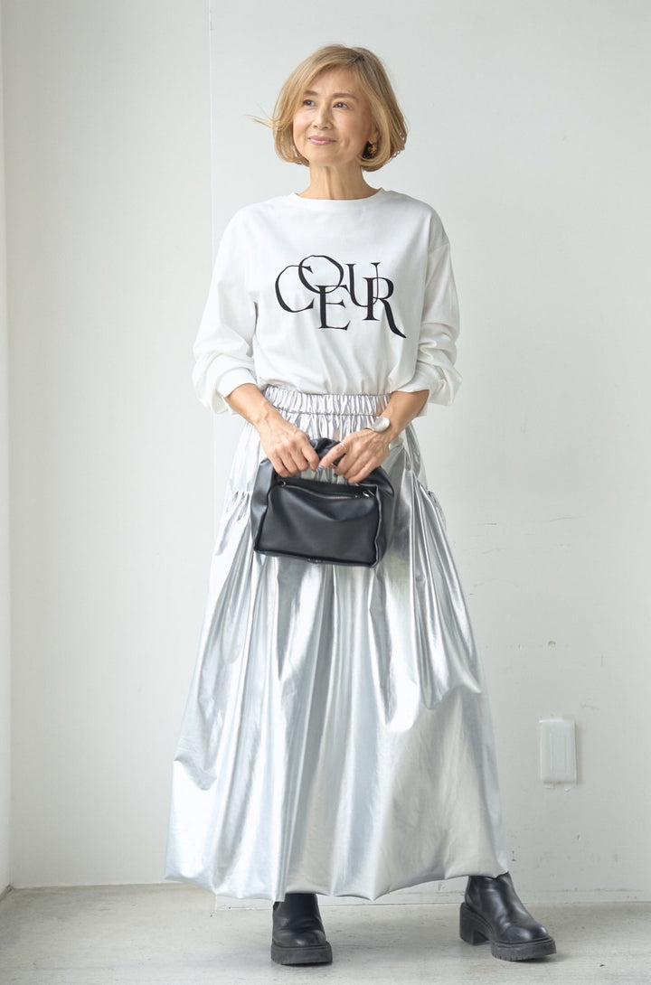 Metallic flare skirt