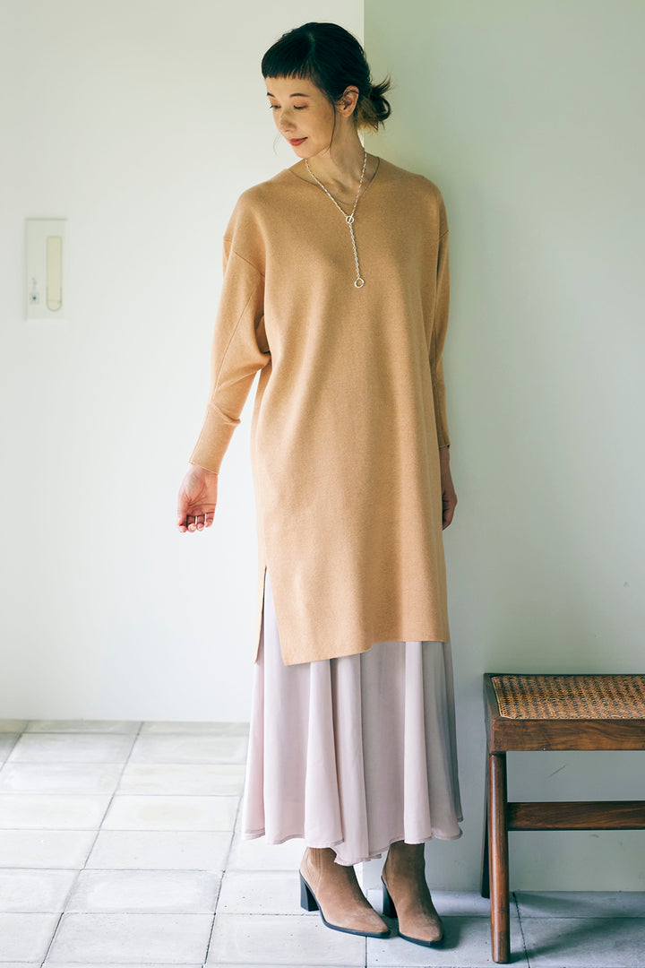 Cashmere blend side slit knit dress